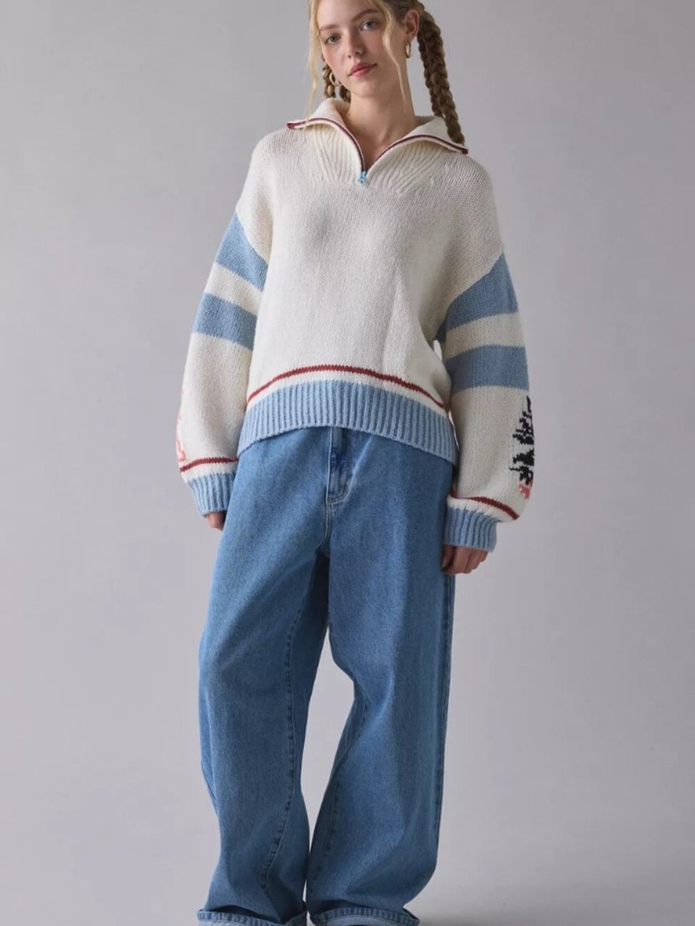 Urban Outfitters BDG Lizzie Alaska Husky Graphic Quarter Zip Pullover Sweater S - Picture 14 of 14